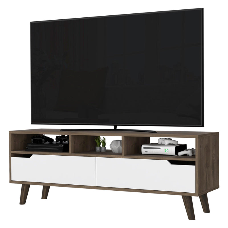 New Haven 2-Drawer 3-Shelf TV Stand Dark Walnut and White - Supfirm