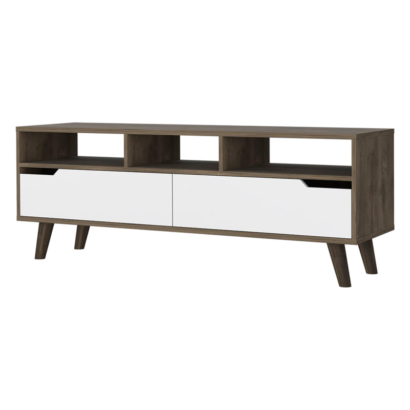 New Haven 2-Drawer 3-Shelf TV Stand Dark Walnut and White - Supfirm