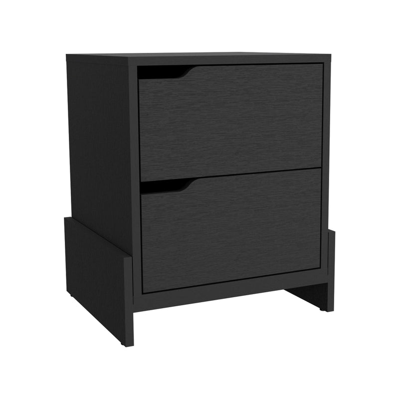 Nightstand Brookland, Bedside Table with Double Drawers and Sturdy Base, Black Wengue Finish - Supfirm