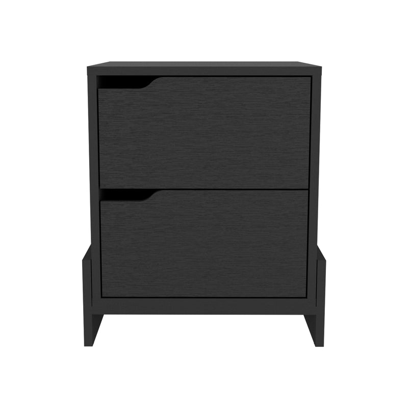 Nightstand Brookland, Bedside Table with Double Drawers and Sturdy Base, Black Wengue Finish - Supfirm