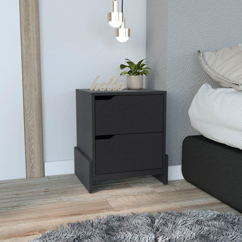 Nightstand Brookland, Bedside Table with Double Drawers and Sturdy Base, Black Wengue Finish - Supfirm