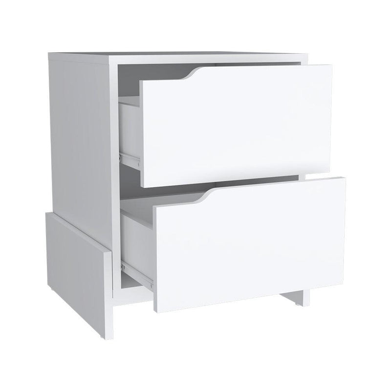 Nightstand Brookland, Bedside Table with Double Drawers and Sturdy Base, White Finish - Supfirm