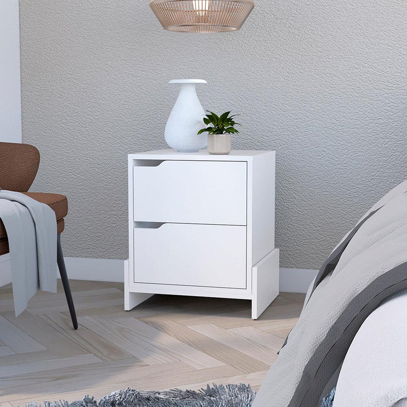 Nightstand Brookland, Bedside Table with Double Drawers and Sturdy Base, White Finish - Supfirm