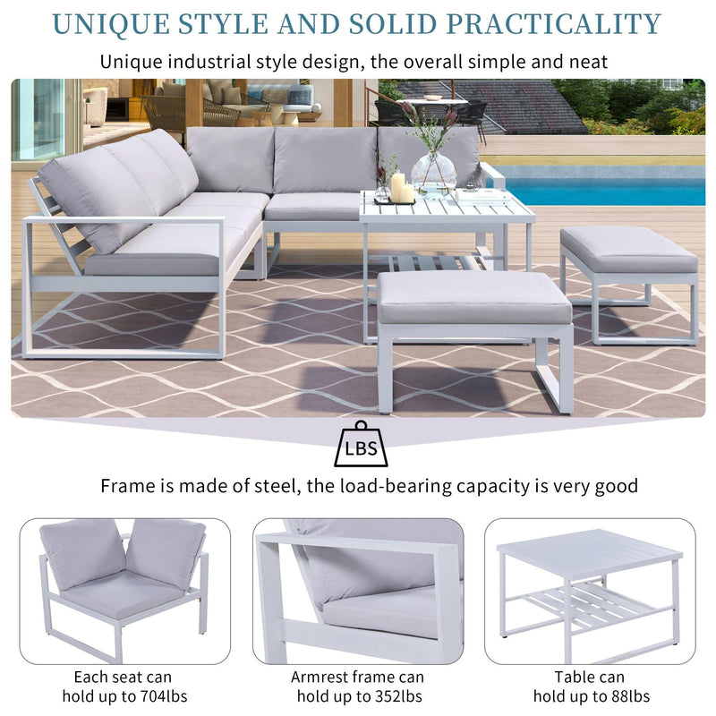 [Not allowed to sell to Wayfair]U_Style Industrial Style Outdoor Sofa Combination Set With 2 Love Sofa,1 Single Sofa,1 Table,2 Bench - Supfirm