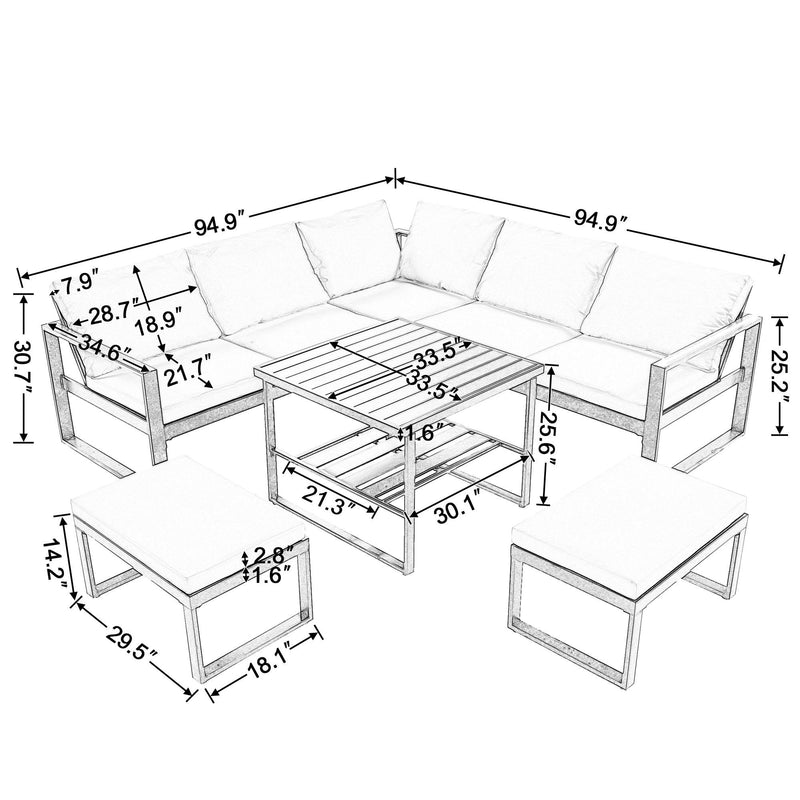 [Not allowed to sell to Wayfair]U_Style Industrial Style Outdoor Sofa Combination Set With 2 Love Sofa,1 Single Sofa,1 Table,2 Bench - Supfirm