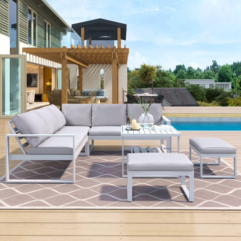 [Not allowed to sell to Wayfair]U_Style Industrial Style Outdoor Sofa Combination Set With 2 Love Sofa,1 Single Sofa,1 Table,2 Bench - Supfirm