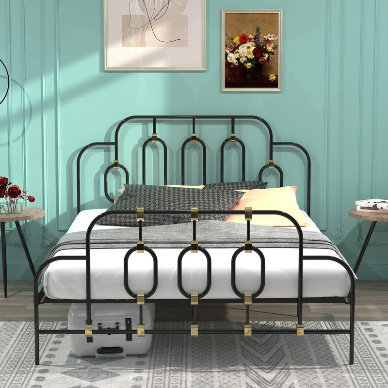 Ola Metal Bed, Black with Gold Detail, Full, Common - Supfirm