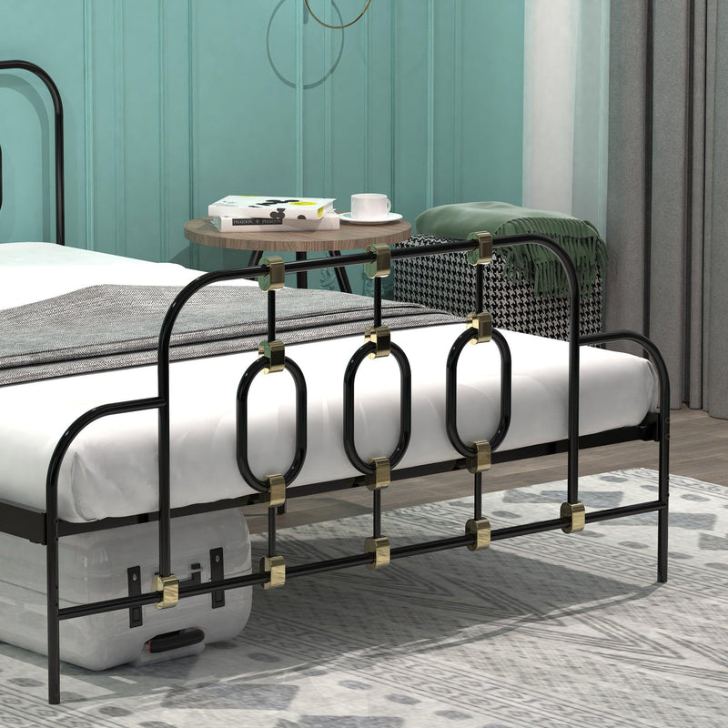 Ola Metal Bed, Black with Gold Detail, Full, Common - Supfirm