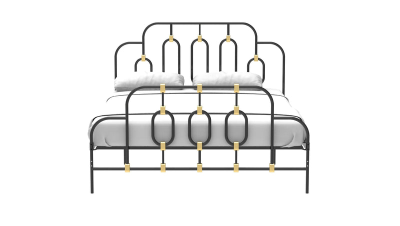 Ola Metal Bed, Black with Gold Detail, Full, Common - Supfirm