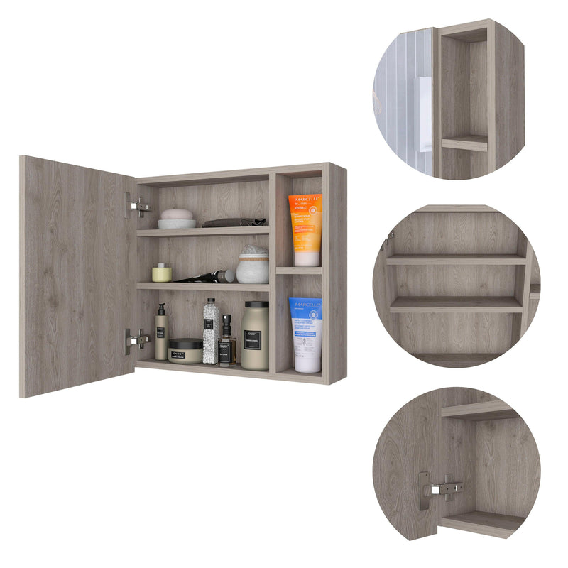 Supfirm Oman Medicine Cabinet, Three Internal Shelves, Single Door, Two External Shelves -Light Gray - Supfirm