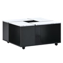 ON-TREND Modern 2-layer Coffee Table with Casters, Square Cocktail Table with Removable Tray, UV High-gloss Marble Design Center Table for Living Room, 31.4''x 31.4'' - Supfirm