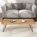 ON-TREND Modern Coffee Table, Easy Assembly Tea Table, Cocktail Table with w/Chevron Pattern & Metal Hairpin Legs for Living Room, Ash Wood Finished - Supfirm