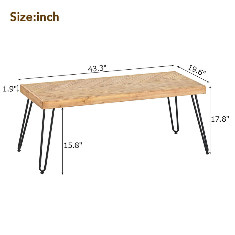 ON-TREND Modern Coffee Table, Easy Assembly Tea Table, Cocktail Table with w/Chevron Pattern & Metal Hairpin Legs for Living Room, Ash Wood Finished - Supfirm