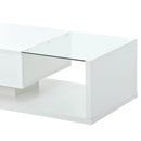 ON-TREND Modern Coffee Table with Tempered Glass, Wooden Cocktail Table with High-gloss UV Surface, Modernist 2-Tier Rectangle Center Table for Living Room, White - Supfirm