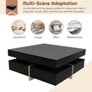 ON-TREND Modern High Gloss Coffee Table with 4 Drawers, Multi-Storage Square Cocktail Tea Table with Wood Grain Legs, Center Table for Living Room, 31.5''x31.5'', Black - Supfirm