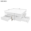 ON-TREND Modern High Gloss Coffee Table with 4 Drawers, Multi-Storage Square Cocktail Tea Table with Wood Grain Legs, Center Table for Living Room, 31.5''x31.5'', White - Supfirm