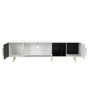 ON-TREND Stylish TV Stand with Golden Metal Handles&Legs, Two-tone Media Console for TVs Up to 80", Fluted Glass Door TV Cabinet with Removable Compartment for Living Room, White - Supfirm