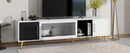 ON-TREND Stylish TV Stand with Golden Metal Handles&Legs, Two-tone Media Console for TVs Up to 80", Fluted Glass Door TV Cabinet with Removable Compartment for Living Room, White - Supfirm