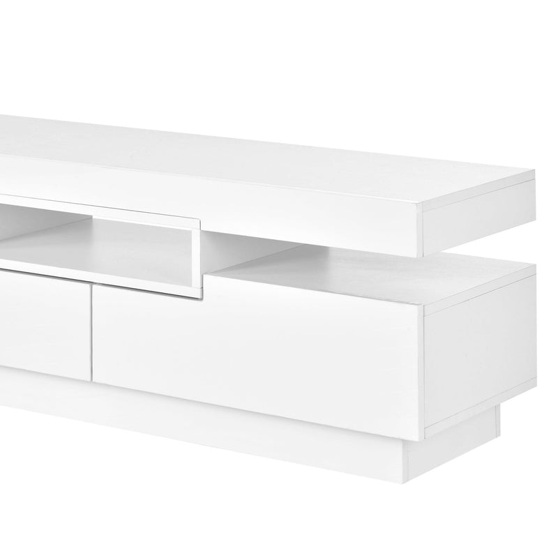 On-Trend TV Stand with 4 Open Shelves, Modern High Gloss Entertainment Center for 75 Inch TV, Universal TV Storage Cabinet with 16-color RGB LED Color Changing Lights, White - Supfirm