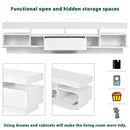 On-Trend TV Stand with 4 Open Shelves, Modern High Gloss Entertainment Center for 75 Inch TV, Universal TV Storage Cabinet with 16-color RGB LED Color Changing Lights, White - Supfirm