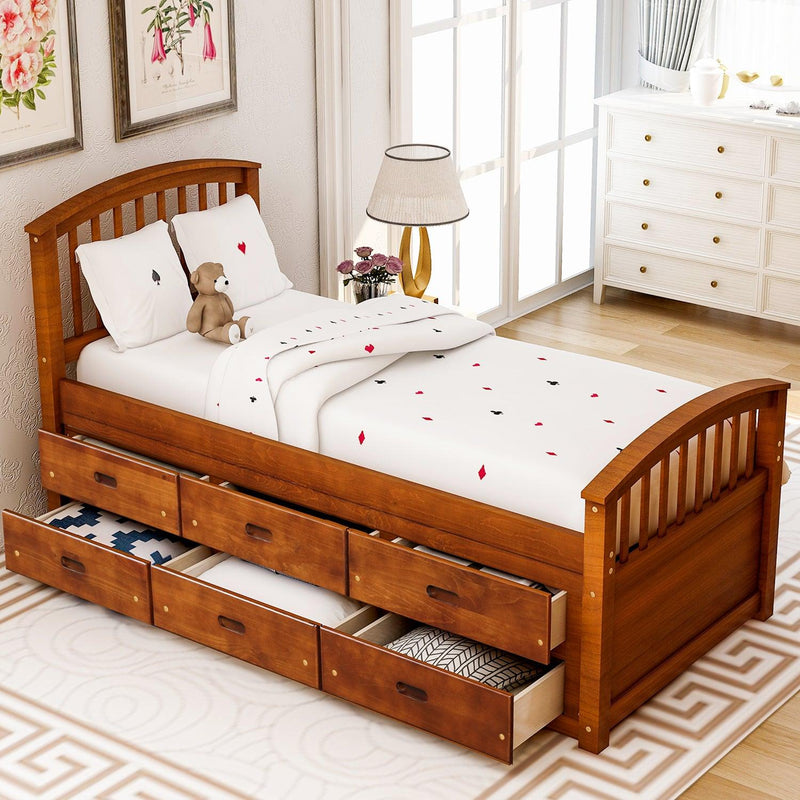 Orisfur. Twin Size Platform Storage Bed Solid Wood Bed with 6 Drawers - Supfirm