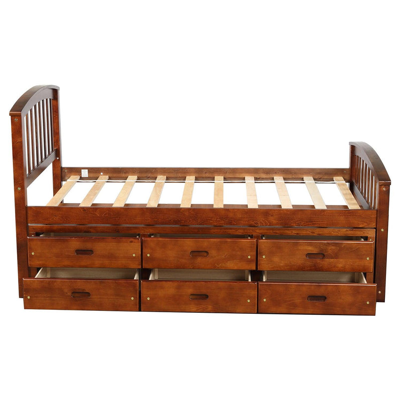 Orisfur. Twin Size Platform Storage Bed Solid Wood Bed with 6 Drawers - Supfirm