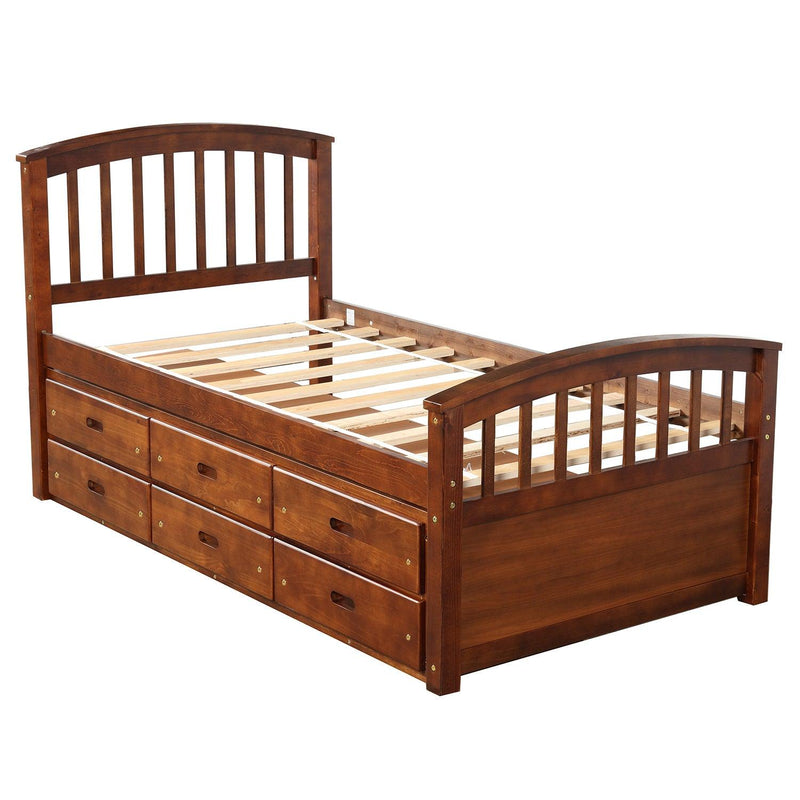 Orisfur. Twin Size Platform Storage Bed Solid Wood Bed with 6 Drawers - Supfirm