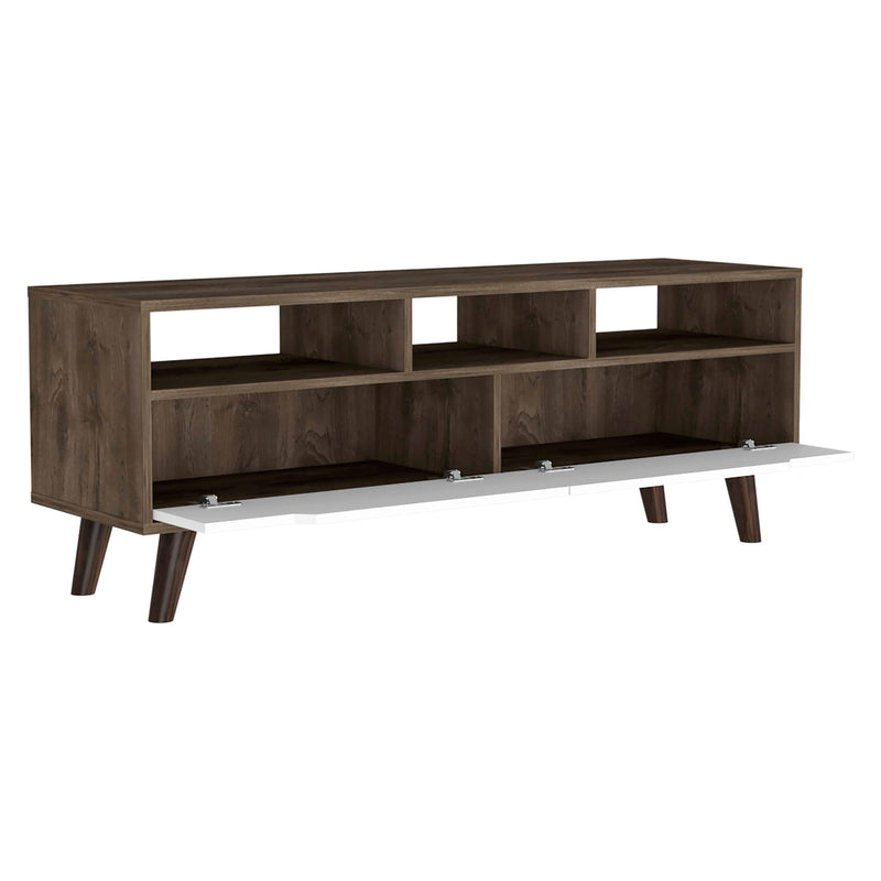 Oslo Tv Stand for TV´s up 51", Two Drawers, Four Legs, Three Open Shelves -Dark Brown / White - Supfirm