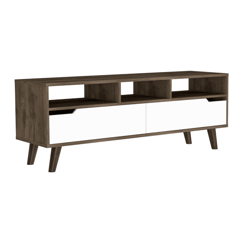 Oslo Tv Stand for TV´s up 51", Two Drawers, Four Legs, Three Open Shelves -Dark Brown / White - Supfirm