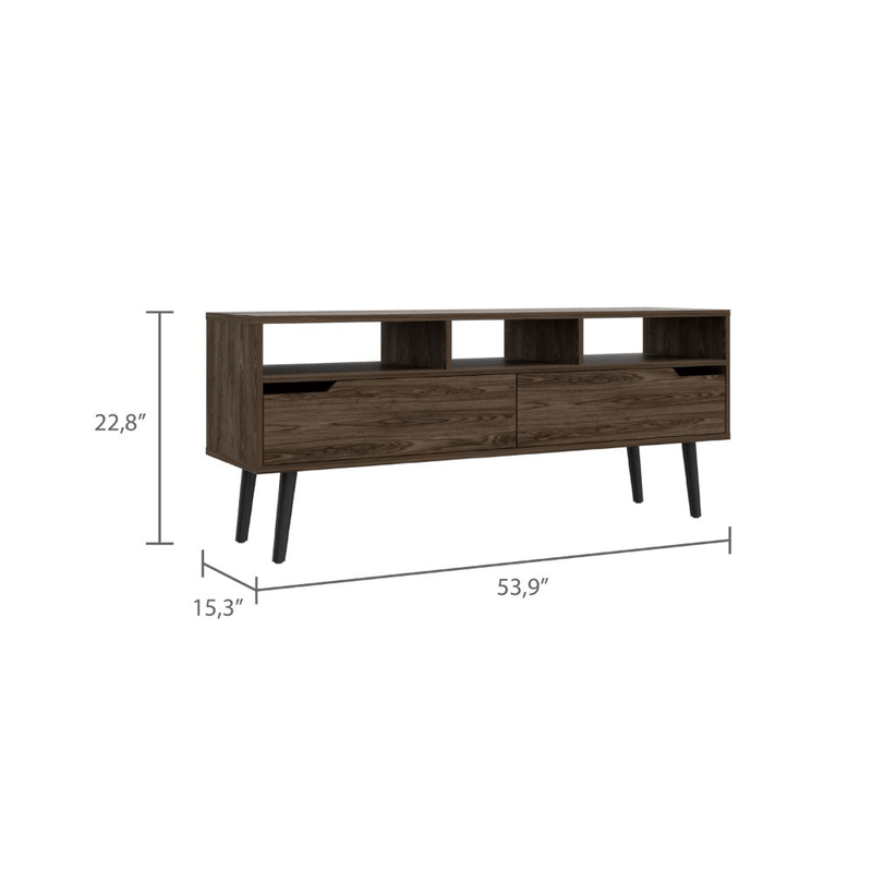 Oslo Tv Stand for TV´s up 51", Two Drawers, Four Legs, Three Open Shelves -Dark Walnut - Supfirm