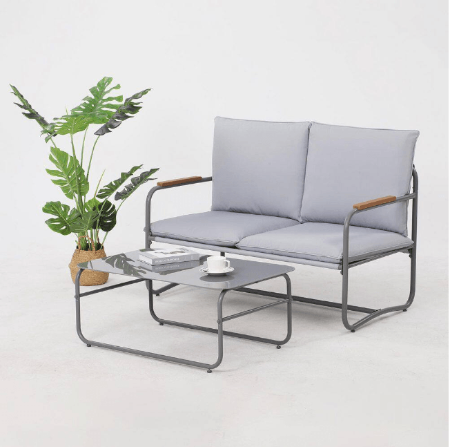 Outdoor Deep Seating Conversation Sofa Set, 4-Pieces Patio Metal Furniture with Light Gray Cushions - Supfirm