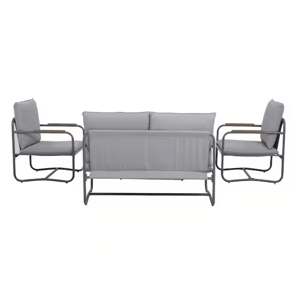 Outdoor Deep Seating Conversation Sofa Set, 4-Pieces Patio Metal Furniture with Light Gray Cushions - Supfirm