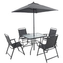 Outdoor Patio Dining Set for 4 People, Metal Patio Furniture Table and Chair Set with Umbrella, Black - Supfirm