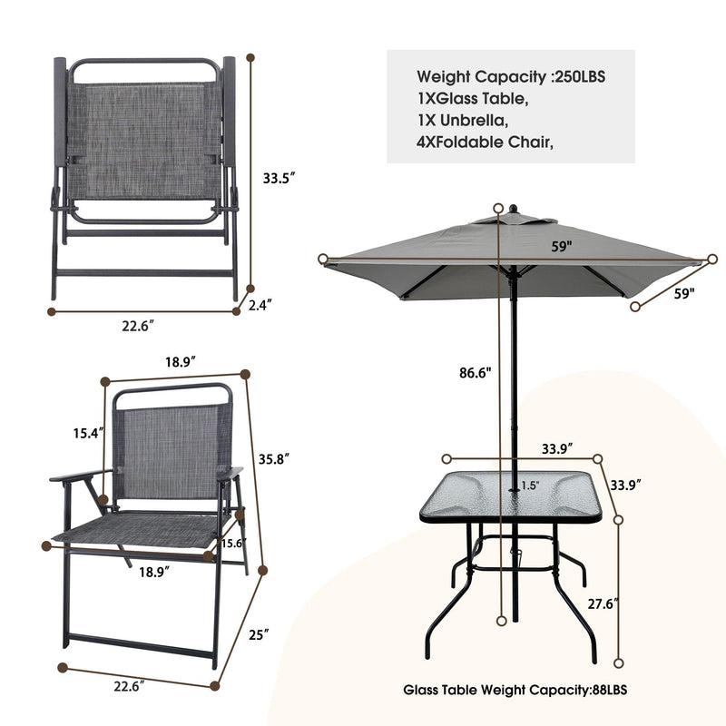 Outdoor Patio Dining Set for 4 People, Metal Patio Furniture Table and Chair Set with Umbrella, Black - Supfirm