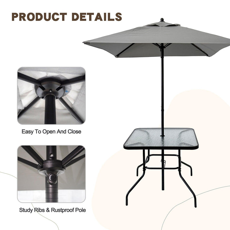 Outdoor Patio Dining Set for 4 People, Metal Patio Furniture Table and Chair Set with Umbrella, Black - Supfirm