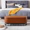 Oval Storage Bench for Living Room Bedroom End of Bed,Upholstered Storage Ottoman Entryway Bench With Metal Legs,Brown - Supfirm