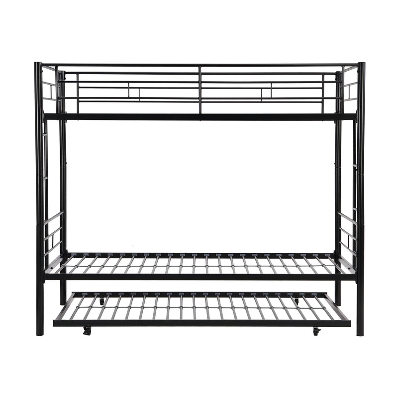 Over Twin Bunk Bed Frame with Trundle,Metal Bunkbed with Sturdy Guard Rail and 2 sideLadders for Kids/Adults,Can be Divided Into Two Beds, No Box Spring Needed, Noise Free for Dorm,Black - Supfirm