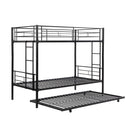 Over Twin Bunk Bed Frame with Trundle,Metal Bunkbed with Sturdy Guard Rail and 2 sideLadders for Kids/Adults,Can be Divided Into Two Beds, No Box Spring Needed, Noise Free for Dorm,Black - Supfirm