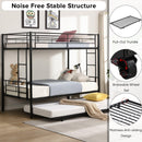 Over Twin Bunk Bed Frame with Trundle,Metal Bunkbed with Sturdy Guard Rail and 2 sideLadders for Kids/Adults,Can be Divided Into Two Beds, No Box Spring Needed, Noise Free for Dorm,Black - Supfirm