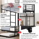 Over Twin Bunk Bed Frame with Trundle,Metal Bunkbed with Sturdy Guard Rail and 2 sideLadders for Kids/Adults,Can be Divided Into Two Beds, No Box Spring Needed, Noise Free for Dorm,Black - Supfirm