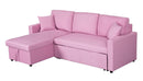 Paisley Pink Linen Fabric Reversible Sleeper Sectional Sofa with Storage Chaise - Supfirm