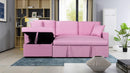 Paisley Pink Linen Fabric Reversible Sleeper Sectional Sofa with Storage Chaise - Supfirm