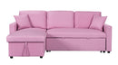 Paisley Pink Linen Fabric Reversible Sleeper Sectional Sofa with Storage Chaise - Supfirm