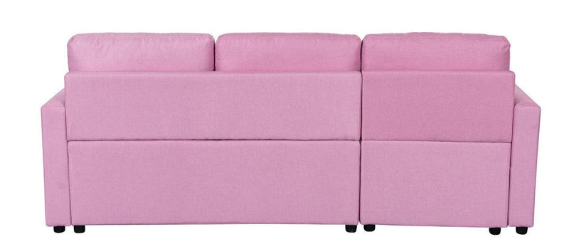 Paisley Pink Linen Fabric Reversible Sleeper Sectional Sofa with Storage Chaise - Supfirm