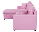 Paisley Pink Linen Fabric Reversible Sleeper Sectional Sofa with Storage Chaise - Supfirm