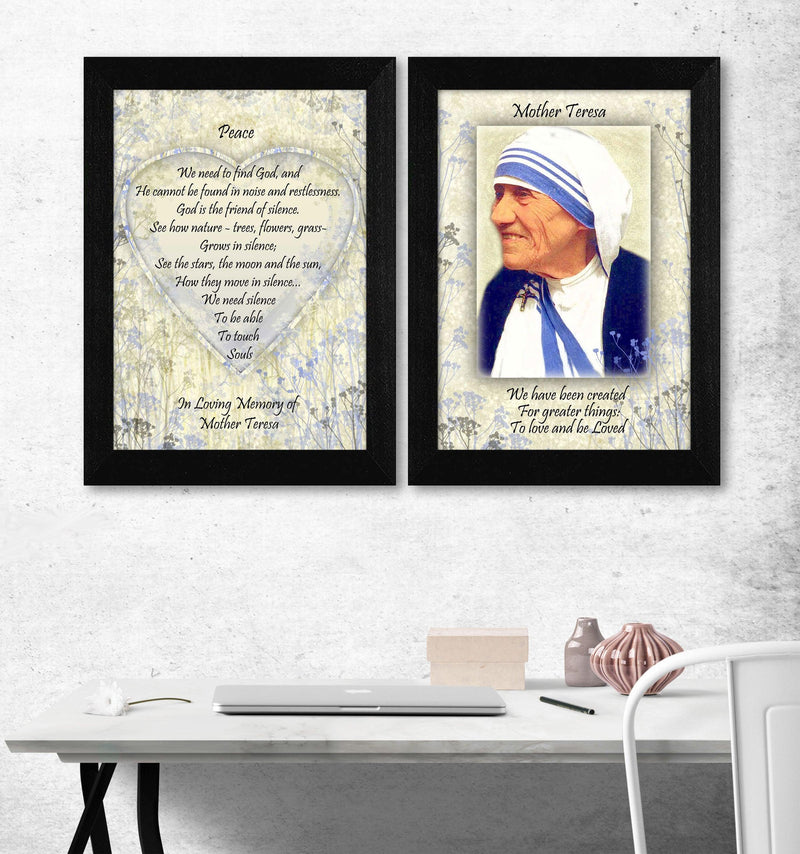 Supfirm "Peace Quotes 2-Piece Vignette by Mother Teresa Collection", Printed Wall Art, Ready To Hang Framed Poster, Black Frame - Supfirm