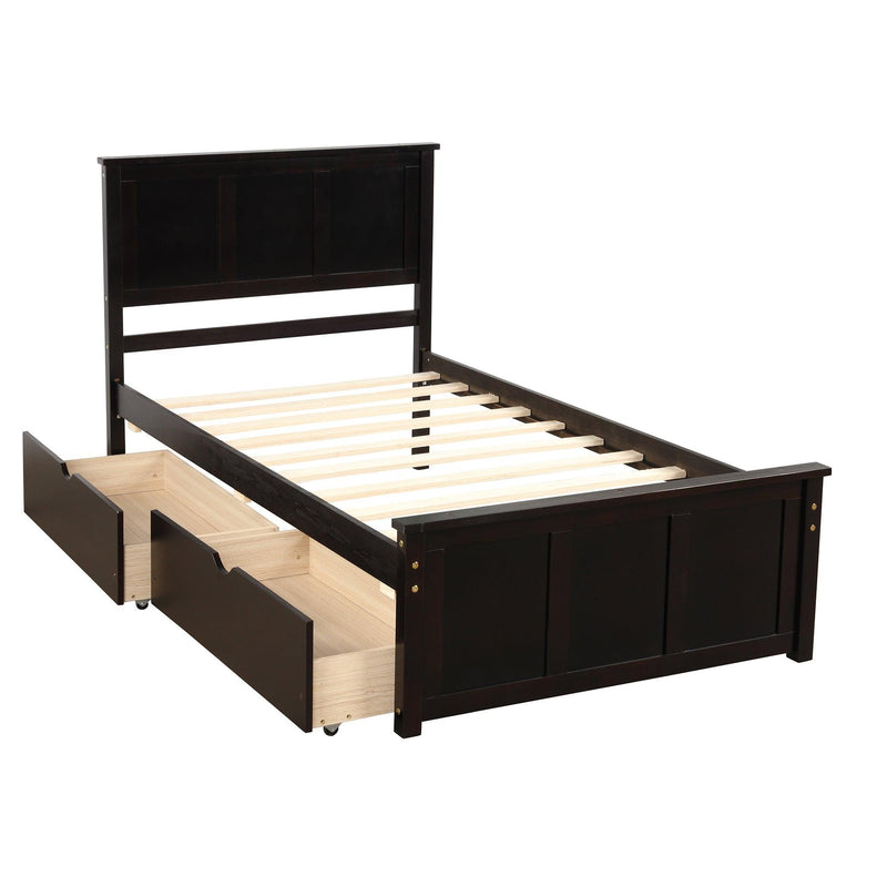 Platform Storage Bed, 2 drawers with wheels, Twin Size Frame, Espresso (New SKU:WF283062AAP) - Supfirm