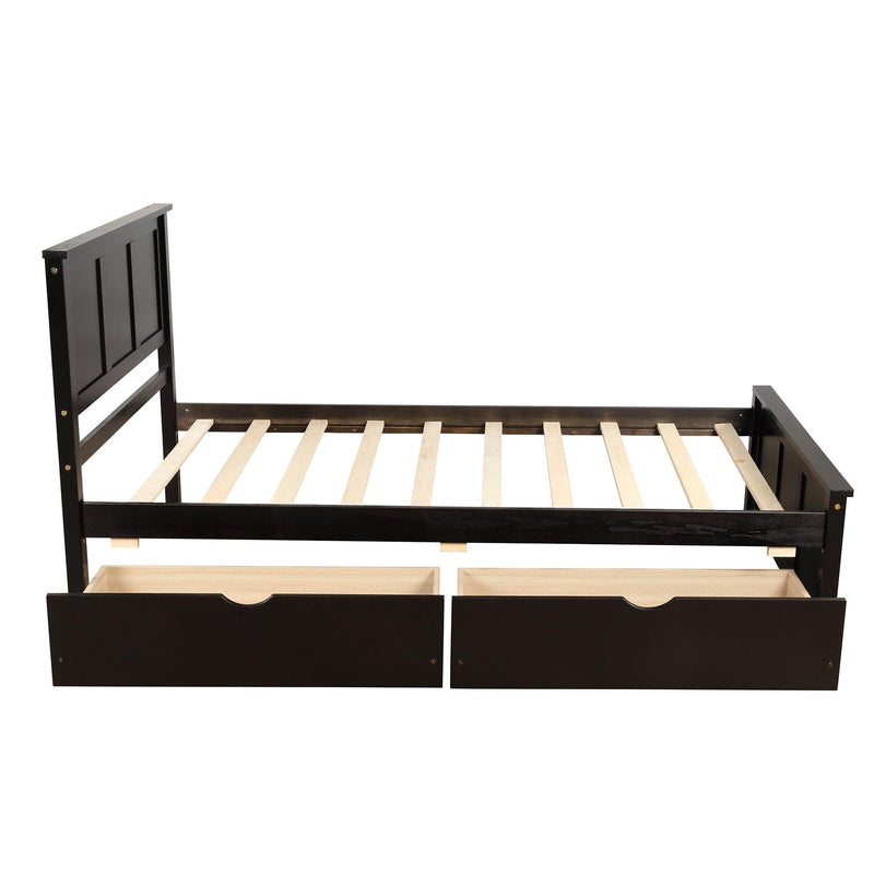 Platform Storage Bed, 2 drawers with wheels, Twin Size Frame, Espresso (New SKU:WF283062AAP) - Supfirm