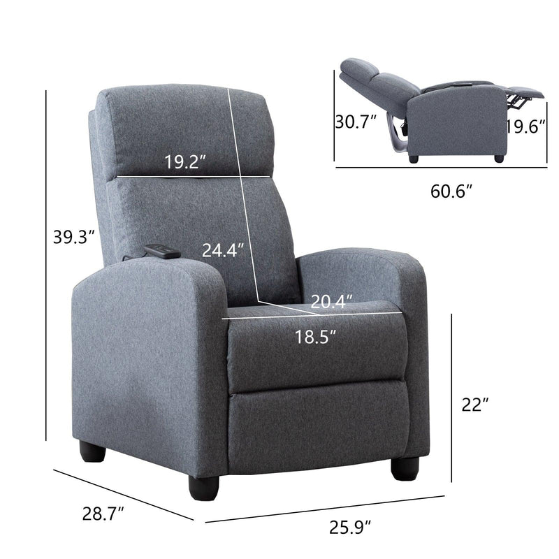 Push Recliner for the Elderly with Massage Therapy and Heat, Small Sofa Suitable for Living Room& Bed Room, Grey - Supfirm