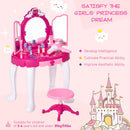 Qaba Infrared Remote Control Kids Vanity Set, Girls Pretend Dressing Table Set with Magic Wand, Music, Lightening, Cosmetic Mirror, Hair Dryer and Makeup Accessories - Supfirm